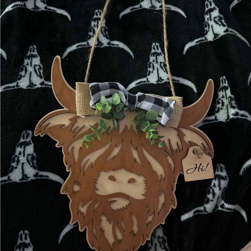Rustic Brown Highland Cow Wall Hanging